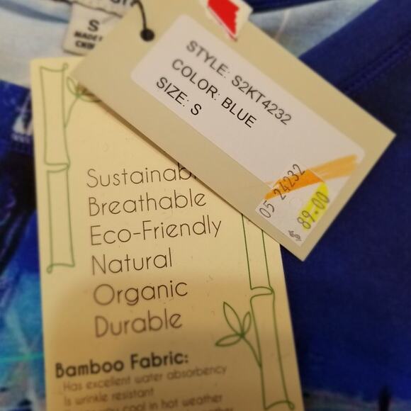 NWT's - Lemon Grass - Blue Print Tunic Pullover Short Sleeve Crew Neck Size S - Picture 10 of 12